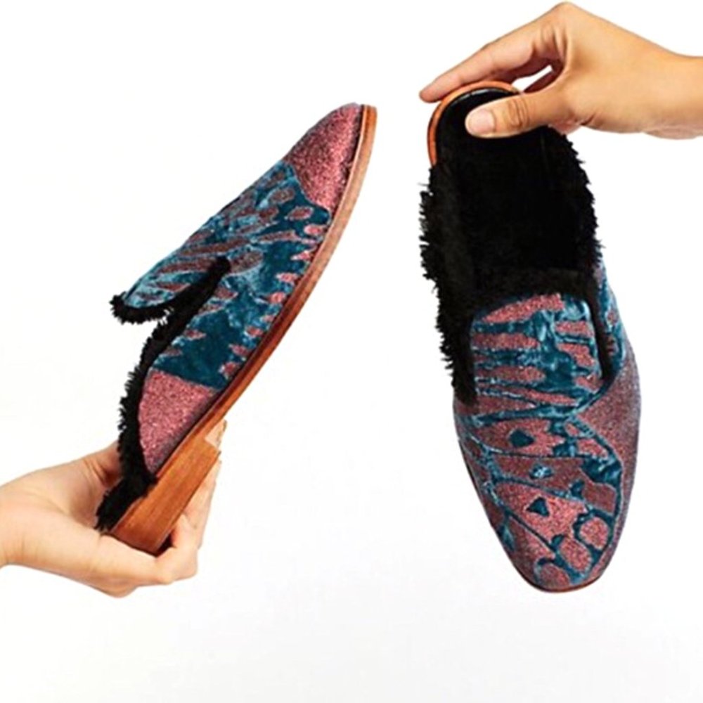 NIB Free People Butterfly Mules Plush Lined Velvet